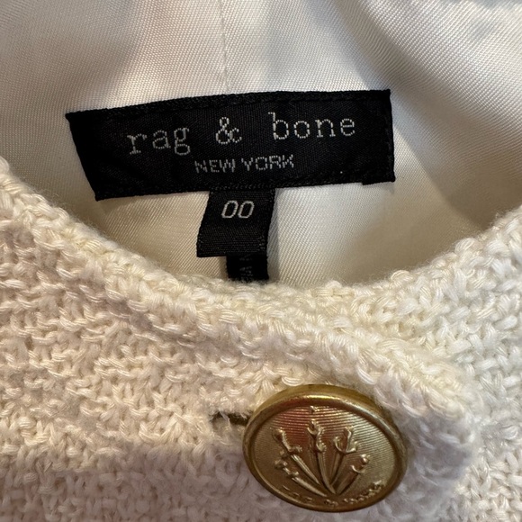 Rag & Bone Marisa tweed jacket in cream with matte gold buttons size 00 - Picture 7 of 8